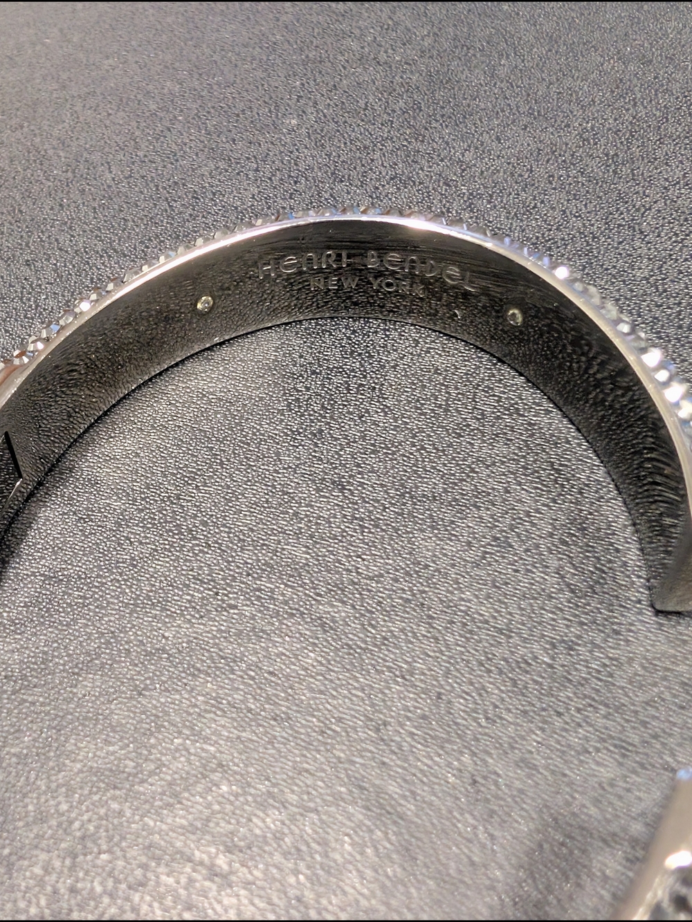 Henri Bendel Gunmetal Silver Pavé Crystal Open Cuff Hinged Bracelet - Picture 6 of 6
